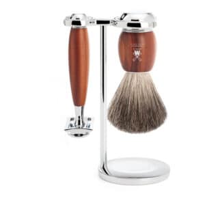 Mühle Shaving Barbersæt med DE-skraber, Barberkost og Holder, Vivo, Blommetræ