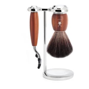 Mühle Shaving Barbersæt med Mach3 Skraber, Fibre Barberkost og Holder, Vivo, Blommetræ