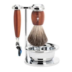 Mühle Shaving Barbersæt med Skraber, Barberkost, Holder og Skål, Vivo, Blommetræ